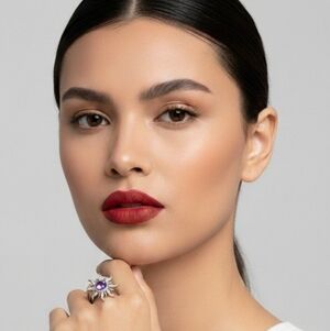 Silver Sunburst Ring with Purple Gemstone